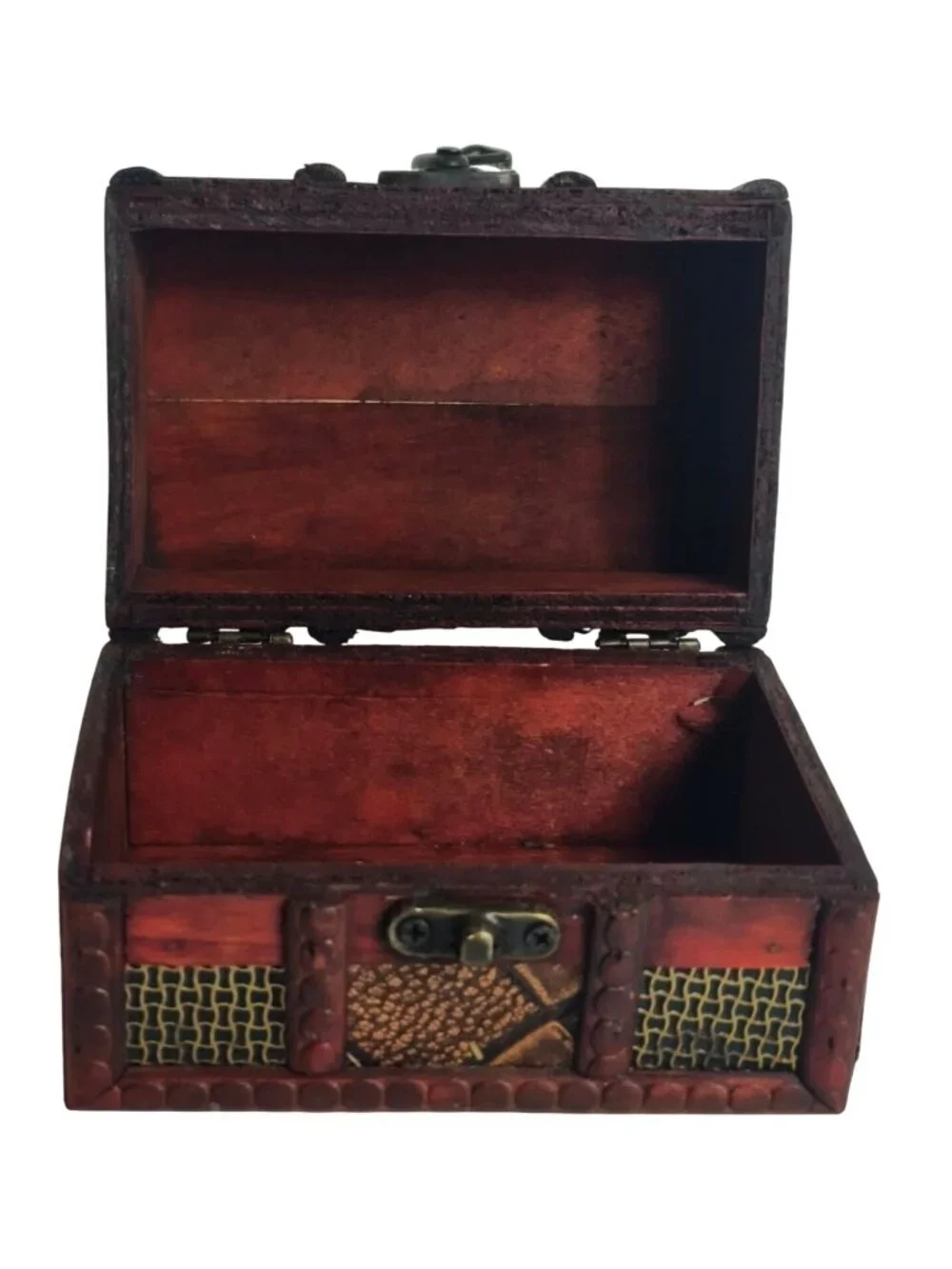 Vtg Wooden Treasure Chest Jewelry Box Metal Accents Latch Trinkets Keepsake Case